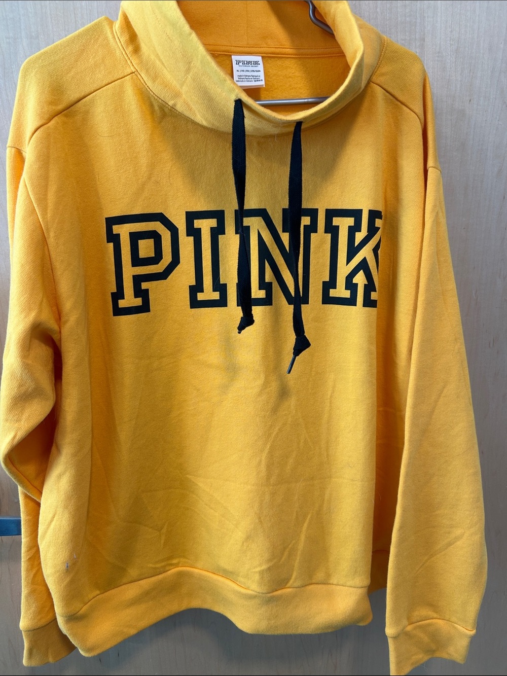 PINK Victoria's Secret Yellow Funnel Neck Sweatshirt with Black Logo